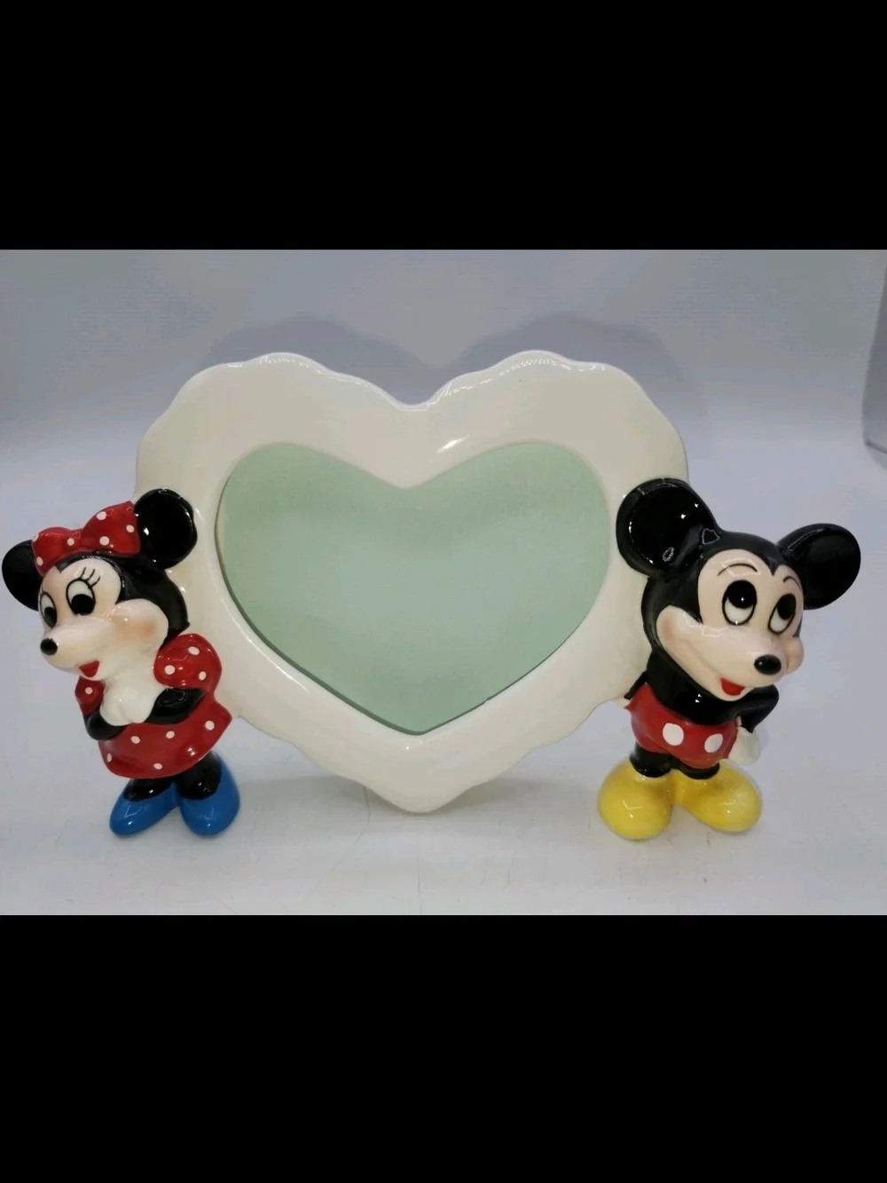 Vintage Disney Mickey & Minnie Mouse Ceramic Heart Shaped Picture Frame Japan